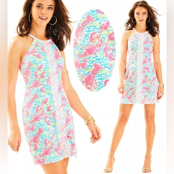 Lilly Pulitzer Pearl Pop Up Lobstah Roll Lace Detail Shift Dress Size 2 - Picture 5 of 15